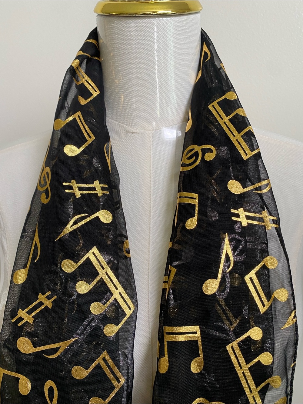 Black Scarf w/Mixed Gold Metallic Music Notes